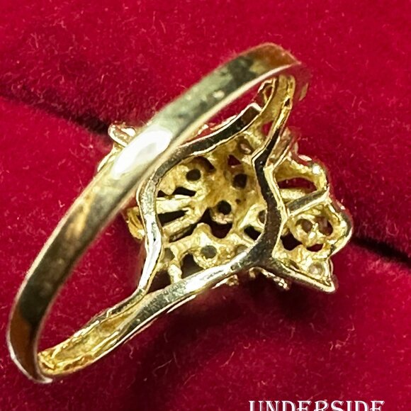 Vintage 14K Yellow Gold Diamond Cluster Ring – Size 4.5 – Cocktail - Picture 4 of 11
